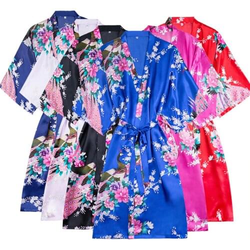Short Style Asain Japanese Style Kimono Yukata Dress Haori Woman Sleep Night Wear Bathing Robe Oriental Chinese Silk Pajamas