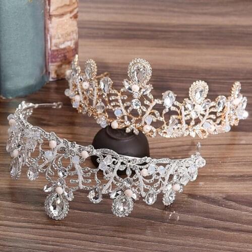 Fashion Bride Hair Jewelry Baroque Handmade Beaded Luxury Crystal Beads Tiara Sweet Princess Crown Wedding Hair Accessories