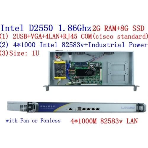 Wholesale Dual-core 4*1000M network server WayOS 4 Ethernet ports ros soft route server with INTEL82583V Gigabit D2550 1.86Ghz