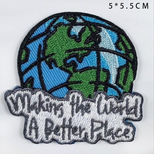 PGY Cartoon Protect The Environment Patches Fine Earth Embroidered Appliques Diy Cloths Sticker Iron On Patches Clothes Badge
