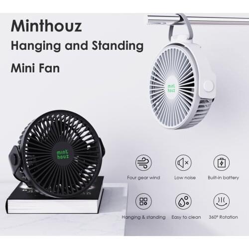 Portable Ceiling Fan with Hanging Rope Rechargeable Battery Operated Fan with Hook 4-Speed Upgrade Quieter&Stronger Wind