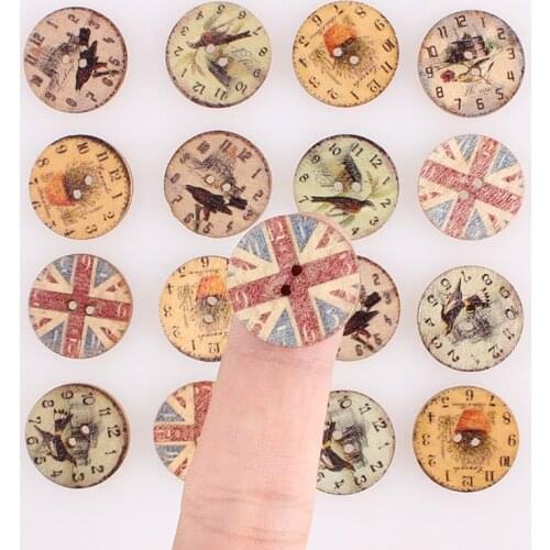 Round Flag 2Hole Wooden Buttons Mixed DIY Decor Child Clothing Sewing Buttons Crafts Scrapbooking Accessories Decorativos E