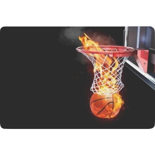 Flaming Basketball Going through a Court Net Anti-slip Door Mat Home Decor Indoor Outdoor Entrance Doormat Rubber