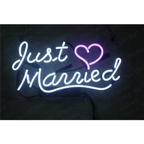 Christmas Gift Neon Signs Real Glass Tube Just Married Beer Bar Pub Homeroom Girlsroom Party Decor 14x7