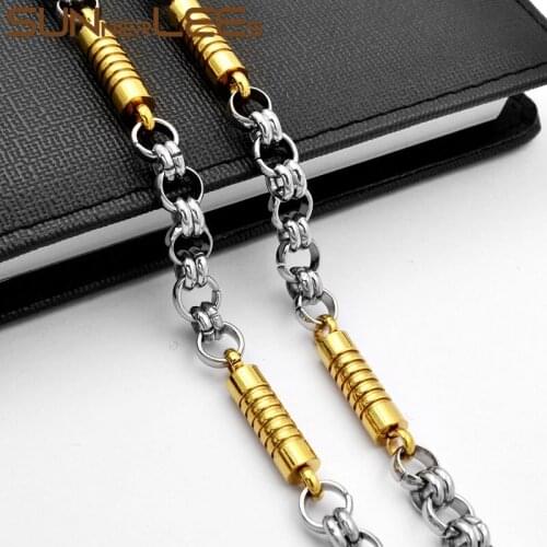 SUNNERLEES Jewelry Stainless Steel Necklace 6mm Geometric Rolo Link Chain Silver Color Gold Plated Men Women Gift SC123 N