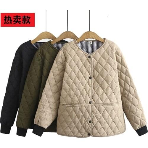 Plus Size Tops 2020 Autumn and Winter Padded Jacket Women Loose Diamond Plaid Ladies Short Cotton Coat Lightweight Hot Sale y247