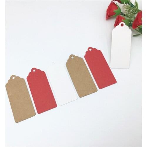 Packaging Label 50 pcs Brown Kraft /red/white Paper Tags DIY scallop Label Wedding Gift Decorating Tag 6x2.5cm