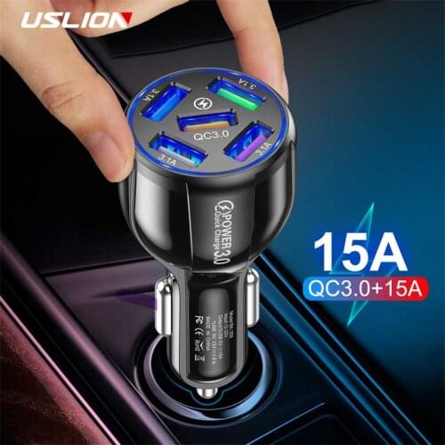 USLION 5 Ports USB Car Charge QC3.0 Quick 15A Mini Fast Charging For iPhone 12 Xiaomi Huawei Mobile Phone Charger Adapter in Car