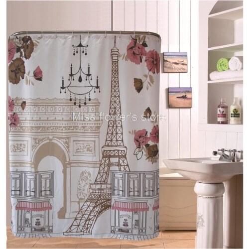 Cartoon Eiffel Tower Design Shower Curtain Bathroom Waterproof Mildewproof Polyester Fabric With 12 Hooks 180cm*180cm
