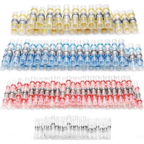 Waterproof Solder Seal Heat Shrink Butt Wire Connectors Terminals Red(AWG22-18) Yellow(AWG12-10) Blue(AWG16-14) White(AWG26-24)