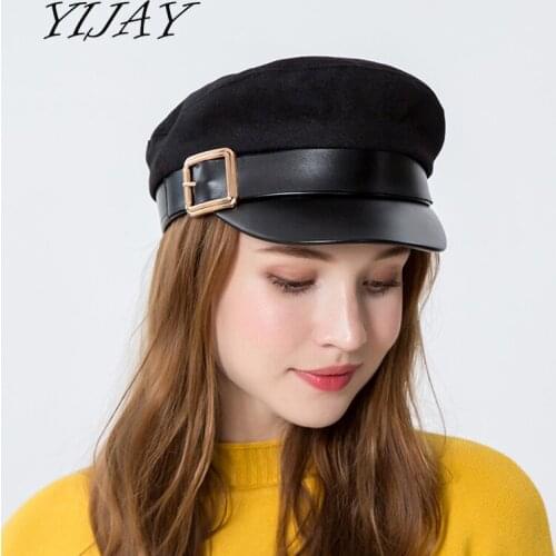 YIJAY Fashion Unisex Solid Visor Military Hat Autumn And Winter Vintage Wool Patchwork Beret Cap For Women England Style FlatCap