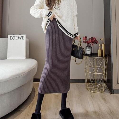 Womens Vintage Clothes Long Skirts Black Harajuku High Waist Streetwear 2021 fall winter Fashion Elastic Preppy Style Midi Skirt