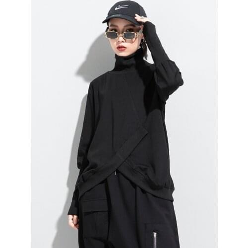 European and American 2021 spring and autumn new dark series hem cross fashion T-shirt womens street versatile slim long sleeve