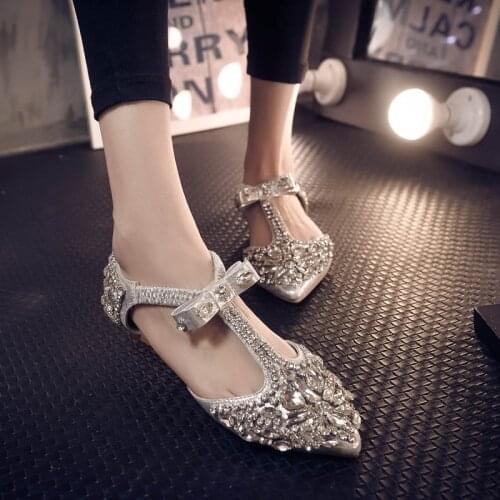 Koovan Womens Sandals 2019 New Hollow Water Drill Single Diamond Sandals Fairy Wind Bow Pointed Flats Rhinestone Shoes
