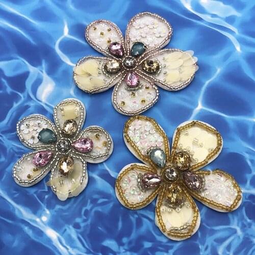 3D Handmade Rhinestone Beads Patches for Clothing DIY Sew on Flowers Parches Embroidery Flower Appliques