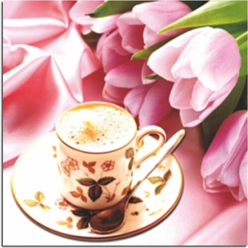 3D Coffee Rose Cross Stitch DIY Suite Pattern Embroidered Diamond Diamond Rhinestone 60x60cm Family Decorated Sitting Room