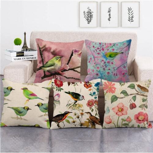 45cm*45cm Beautiful Flower and Bird Oil Painting Linen/cotton Throw Pillow Covers Couch Cushion Cover Home Decor Pillowcase