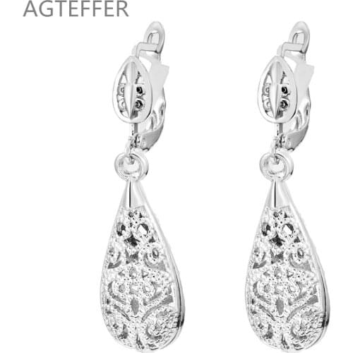 AGTEFFER 925 Sterling Silver Raindrops/Water drop Earring For Women Lady Wedding Engagement Party Fashion Jewelry
