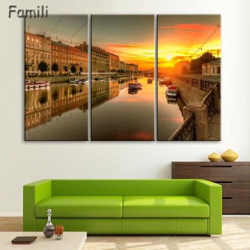 Unframed)4Pcs/set Modern Wall Painting Art Picture Paint On Canvas Prints Night Charming Russian building,canvas art