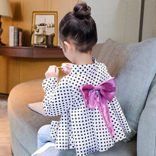 2-8Y Girls' Shirts Autumn Baby Print Bow Long-sleeved Blouse Doll Shirts Spring and Autumn Clothes Baby Girls Blouse Girl Tops