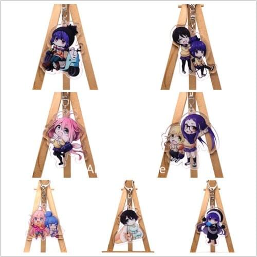 Anime Laid Back Yuru Camp Keychain Figure Kagamihara Nadeshiko Shima Rin Inuyama Aoi Acrylic Bag Pendant Keyring for Gift
