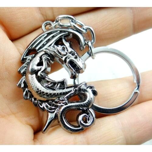 Fashion Creative alloy Key Chain Ring Keyring Silver Dragon Pendants Gift Tool Men Car Accessories 1PC