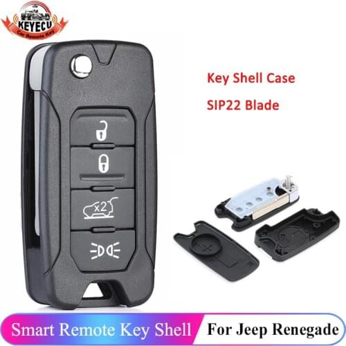 KEYECU Replacement Flip Remote Key Shell Case Fob 4 Button for Jeep Renegade 2015 -2018