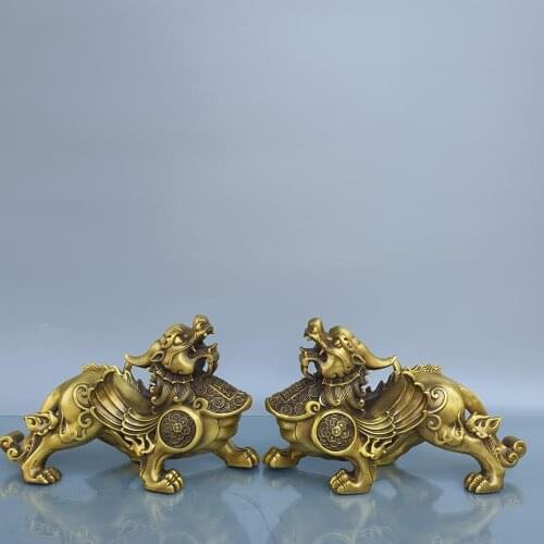 13" Chinese Seikos Bronze Quartet Payment pixiu Brave Troops Statue A Pair Town House Ward Off Evil Spirits Town House
