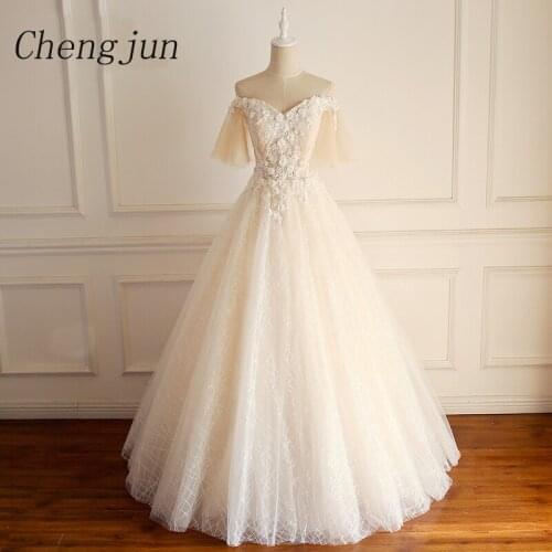 Chengjun Lovely V-Neck Off Shoulder 2019 Wedding Gowns For Bride