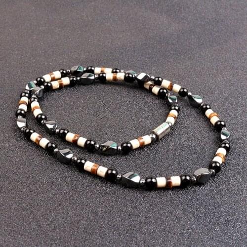 Black 6mm Stones Bead with Hematite spacer beads Surfer Necklace for men tribal jewelry