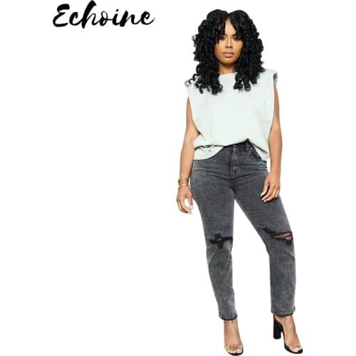 Black Hole Denim Pants Women Retro Solid Sexy Zipper Fly Jeans Ripped Pencil Trousers Street Skinny High Waist Lady Pants S-XXL