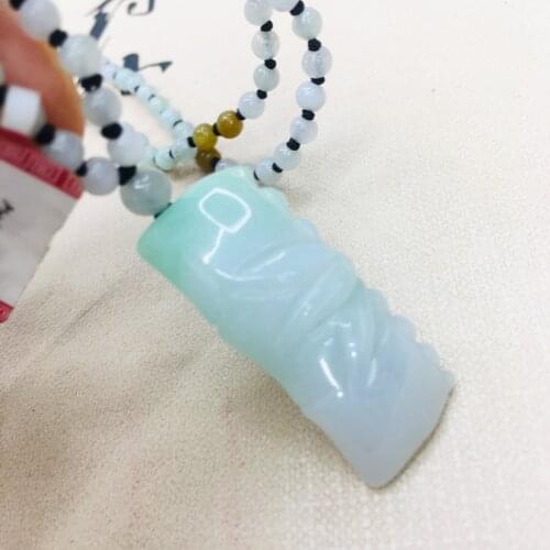 Pure natural Emerald jade pure hand-carved two-color bamboo pendant three-color jade beads necklace men and women sweater chain