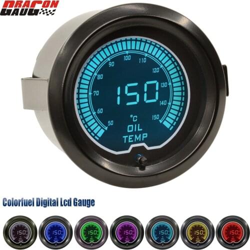 Dragon gauge 52mm(2 INCH) Car Oil temp gauge LCD 7 Colors Backlight Digital Oil Temperature Meter Read 50~10 Celsius With Senson