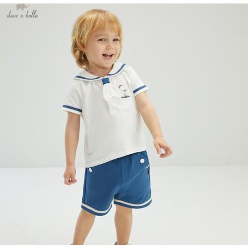 DBW17387 dave bella baby boys summer casual cartoon clothing sets kids boy fashion short sleeve sets children 2 pcs suit