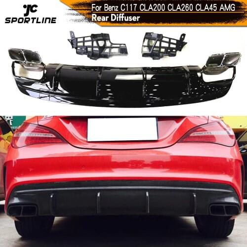 Car Rear Bumper Diffuser for Mercedes-Benz W117 CLA200 CLA260 CLA45 AMG Facelift 2016 - 2019 Carbon Fiber / Gloss Black
