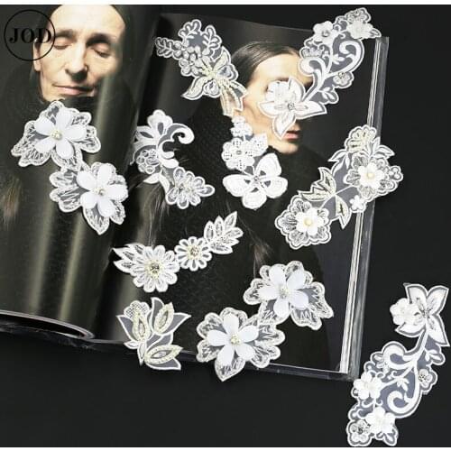 Design Lace White Flower Patches for Clothing Embroidered Patch Badges Fabric Sew on Women Wedding Dress Applique Sewing Sticker