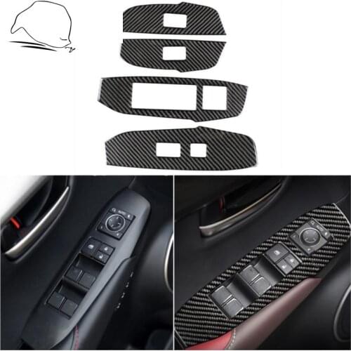 For Lexus NX 200 200t 300h Car Armrest Panel Lift Buttons Frame Cover Sticker Carboon Fiber Driver Side Door Control Accent Trim