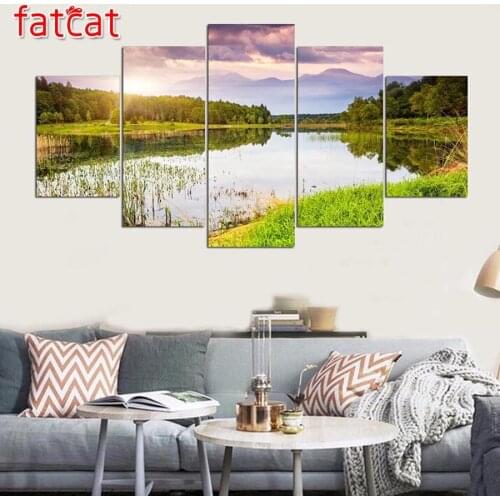 FATCAT Natural scenery lake 5 Piece Diy Diamond Painting Full Square Round Drill Mosaic Embroidery Sale Home Decoration AE2692