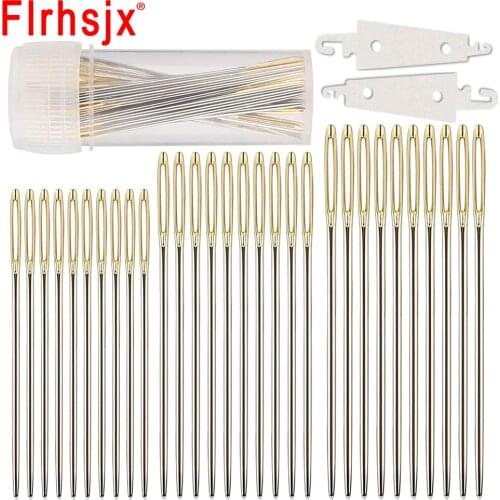FLRHSJX 30Pcs Hand Stitching Needles 3 Sizes Large Eye Sewing Needles Cross Stitch Needle with 2pcs Needle Threader Sewing Tools