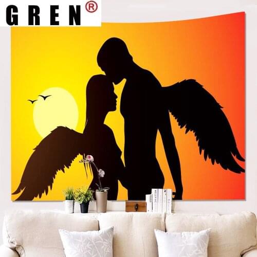 GREN Tapestry Silhouette Wall Rugs Wall Hanging Fabric Mural Background Cloth Towel Beach Fabric Blanket Dorm Living Home Decor