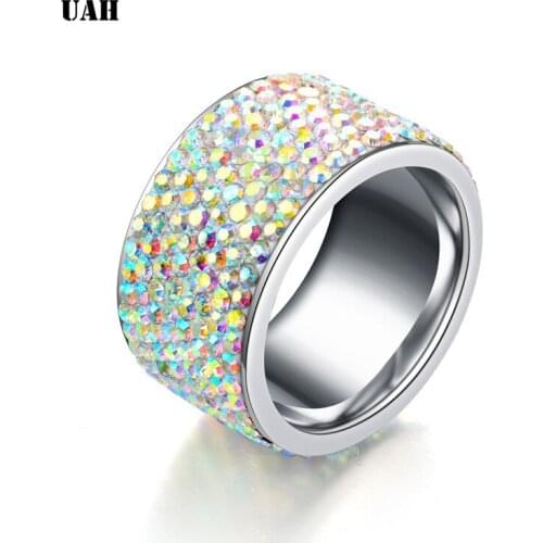 UAH Big 8 Layers Rings 316L Stainless Steel Zircon Female Ring Wedding Engagement Women Jewelry Fashion Gift