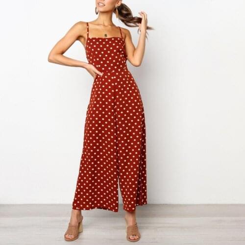 Sexy Ladies Jumpsuit Backless Sling High Waist Sweet Women Outfit Polka Dot Print Romper Wide Leg Overalls Комбинезоны