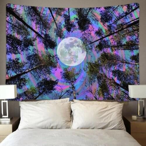 Colorful Forest Moon Tapestry Psychedelic Tapestry Bohemian Tapestry background cloth Wall Hanging Art Tapestry for Home Decor
