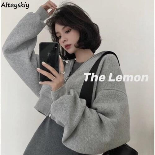 Jackets Womens Solid Oversize 3XL Minimalist Cropped Tops Hooded Outwear Basic Harajuku Streetwear Bf Korean Style Female Coats