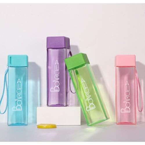 Square Plastic Water Bottle Transparent Juice Drink Bottles Gym Kettle Outdoor Camping Climbing Bottle Leak-proof Shaker Bottles