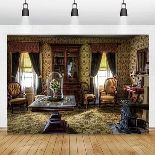 Laeacco Old Vintage Living Room Interior Table Chair Scene Photozone Photography Background Photo Backdrop For Photo Studio