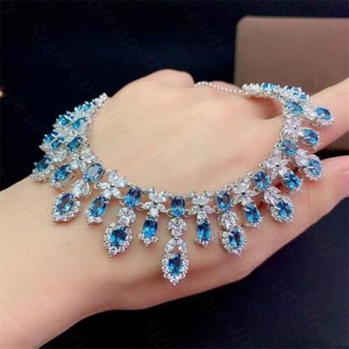 Summer new style 925 silver inlaid natural topaz chain row, womens necklace, finely inlaid, luxurious and bright