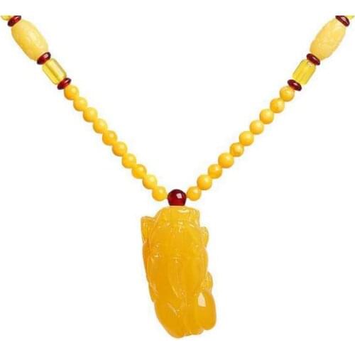 Oil Haiyuan Lixin Baltic yellow jade ore two generation dragon column beeswax yellow white honey pendant high-end gifts