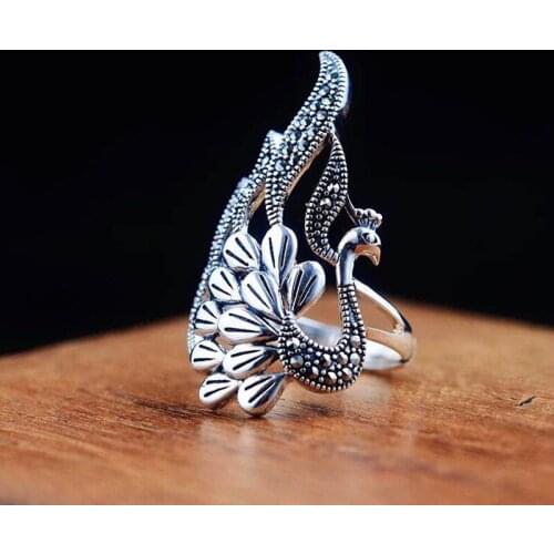 MFY Milangir Vintage Black Crystal Peacock Wedding Rings Women Personality Exaggerated Accessories Bulgaria Jewelry