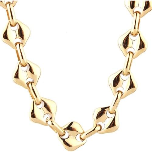 Tiasri 10mm Gold Color Square Necklaces Bracelets For Men Women Friend Gift Choker Link Stainless Steel Jewelry Accessories
